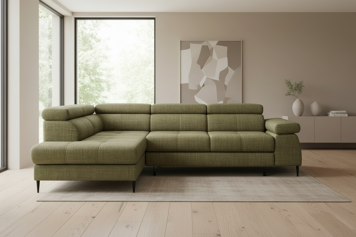 Designer Ecksofa Cordoba II mit Schlaffunktion & Bettkasten in Chenille