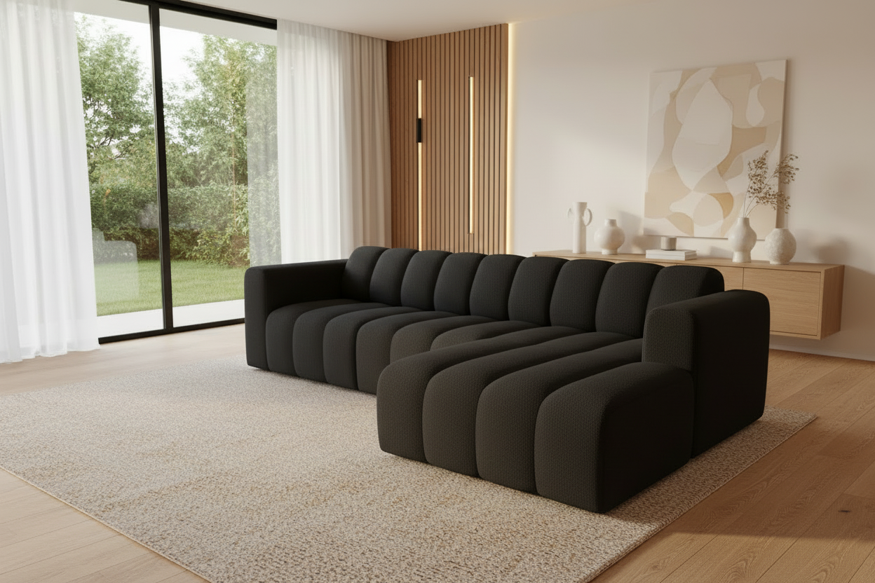 Designer Ecksofa Bummel L modular in Bouclé