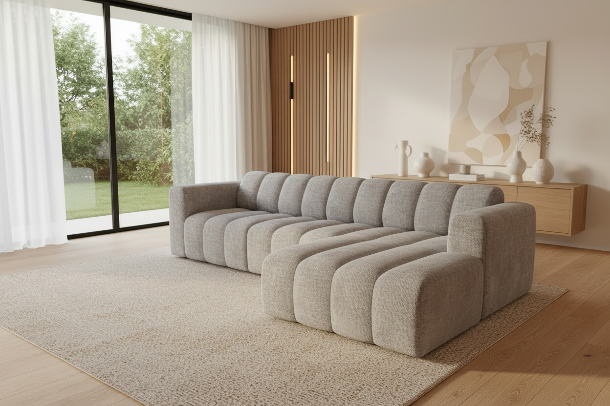 Designer Ecksofa Bummel L modular in Bouclé