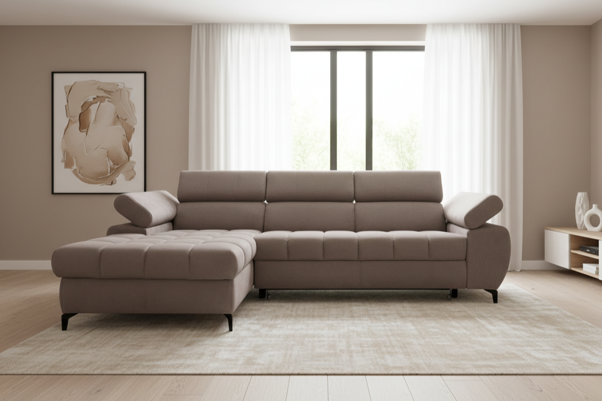 Designer Ecksofa Lugano I mit Schlaff- & Bettkasten in Samt