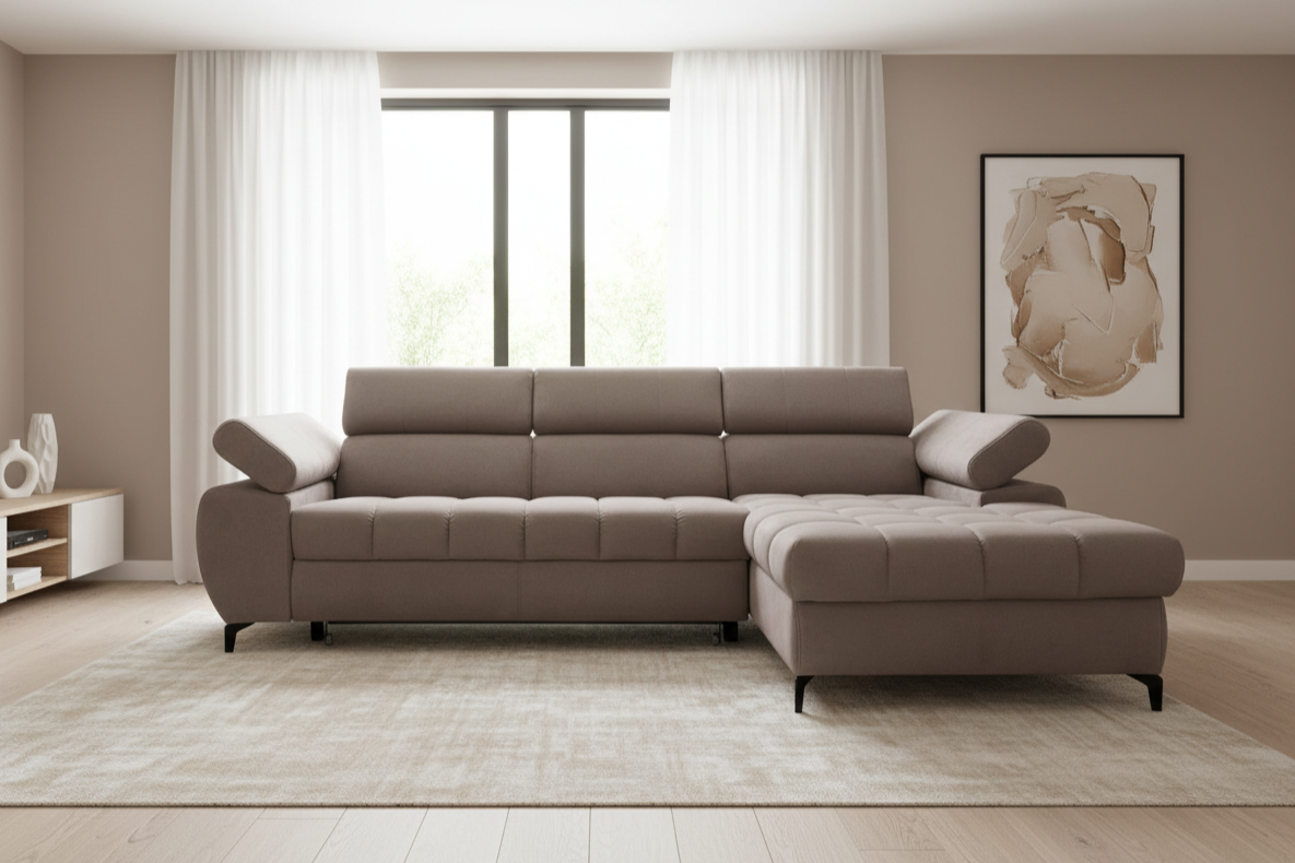 Designer Ecksofa Lugano I mit Schlaff- & Bettkasten in Samt