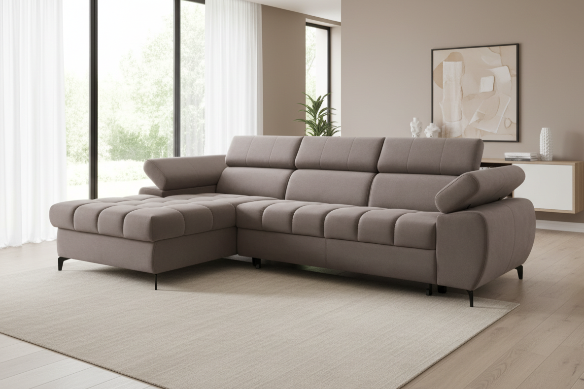 Designer Ecksofa Lugano I mit Schlaff- & Bettkasten in Samt