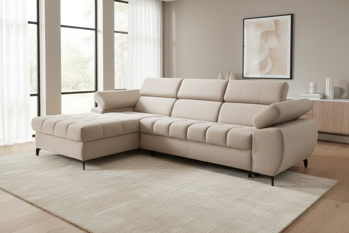 Designer Ecksofa Lugano I mit Schlaff- & Bettkasten in Samt