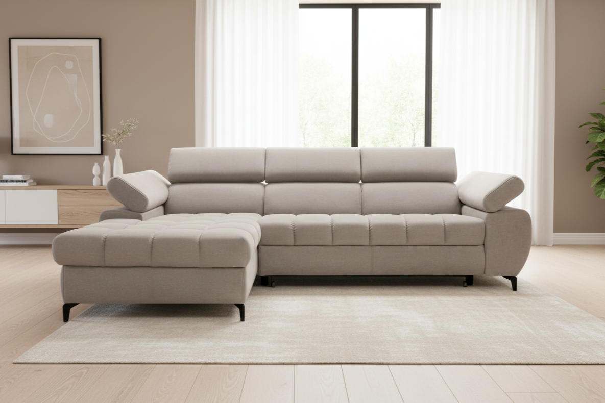 Designer Ecksofa Lugano I mit Schlaff- & Bettkasten in Samt