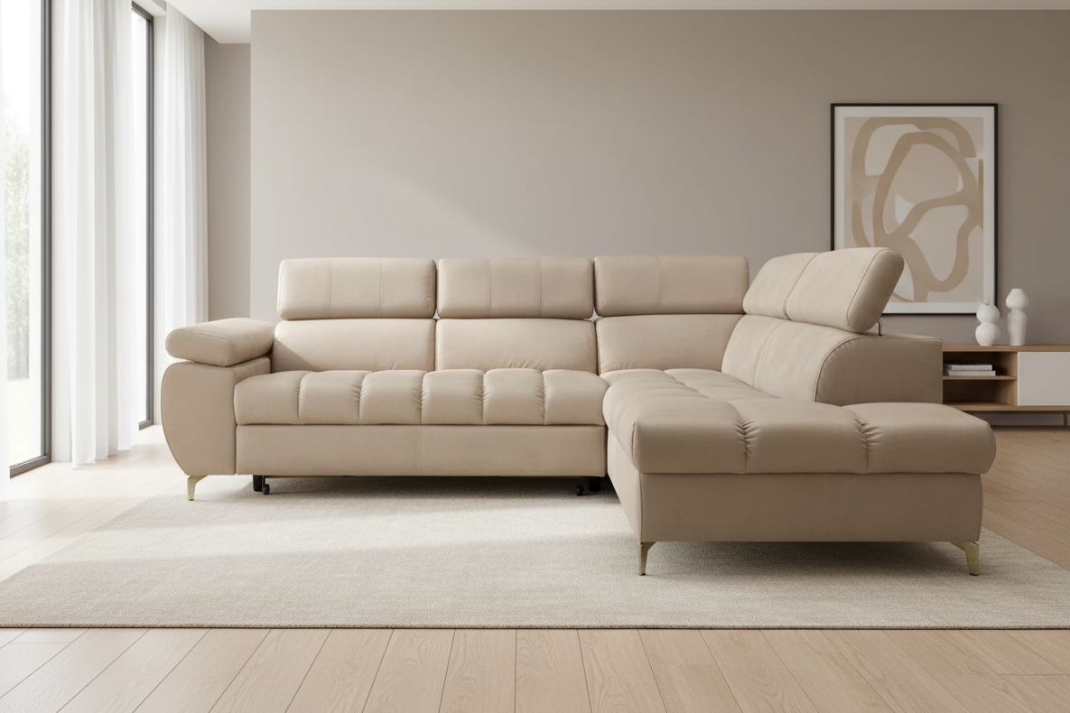 Designer Ecksofa Lugano II mit Schlaff- & Bettkasten in Samt