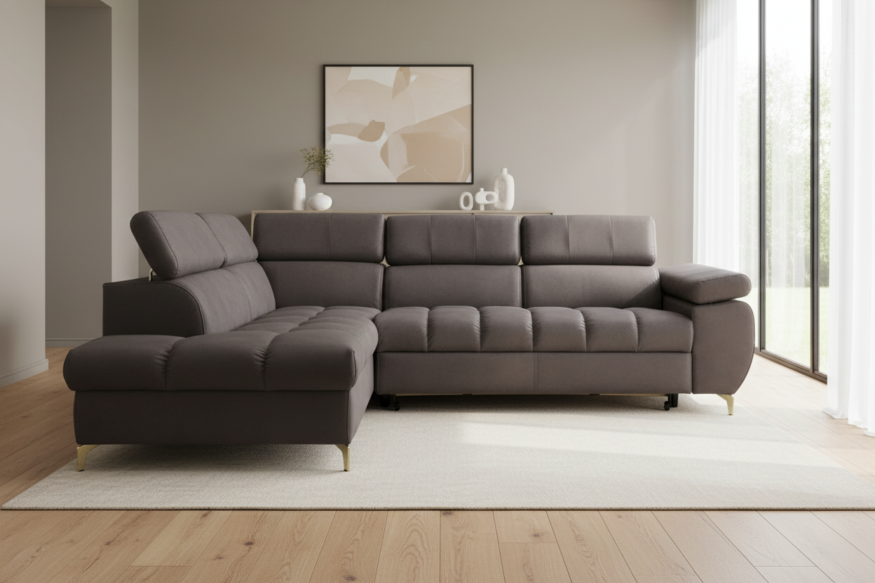 Designer Ecksofa Lugano II mit Schlaff- & Bettkasten in Samt