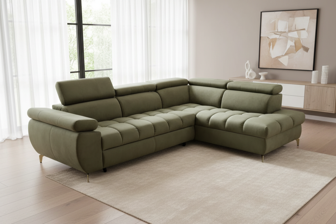 Designer Ecksofa Lugano II mit Schlaff- & Bettkasten in Samt