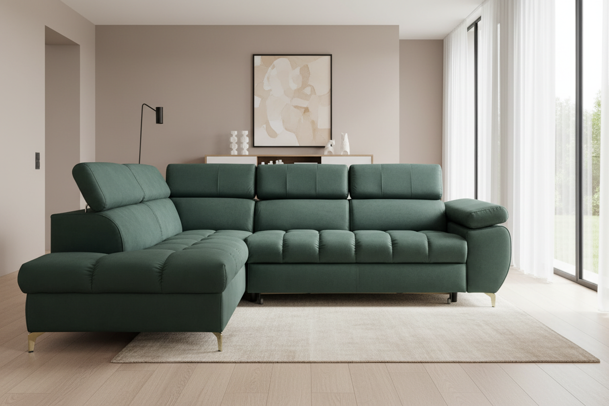 Designer Ecksofa Lugano II mit Schlaff- & Bettkasten in Samt