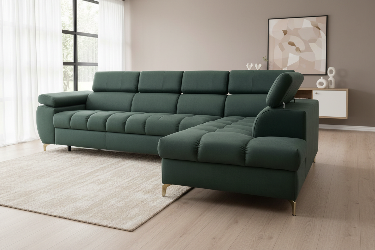 Designer Ecksofa Lugano II Petrol Grün - Schrägansicht