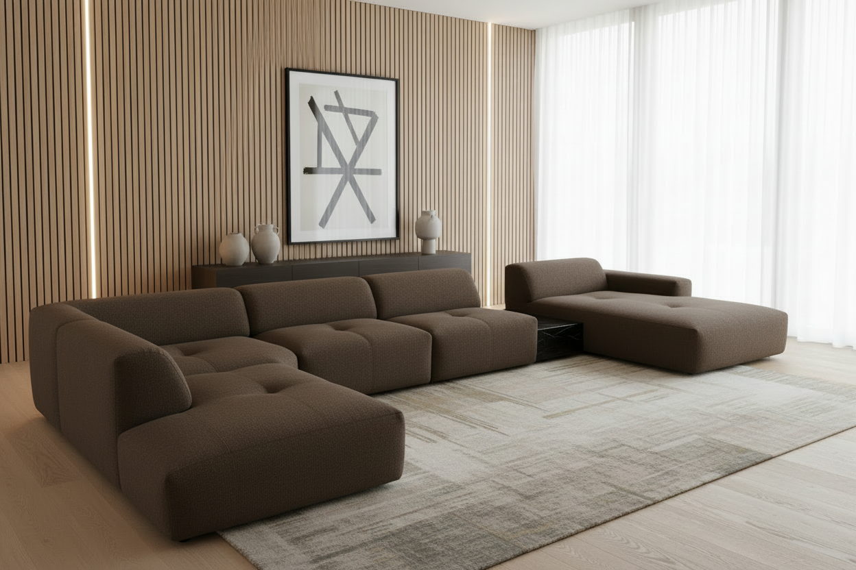 Designer Wohnlandschaft Calm Braun - Schrägansicht