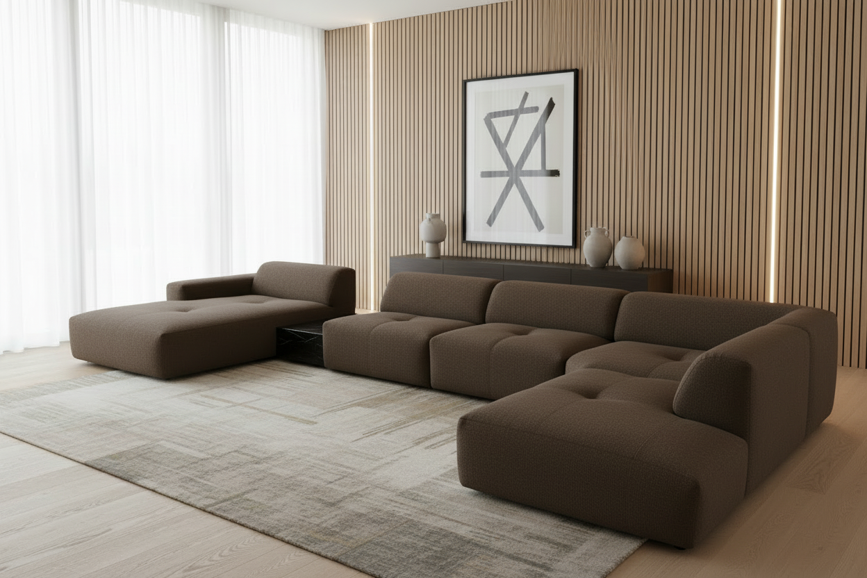 Designer Wohnlandschaft Calm modular in Bouclé