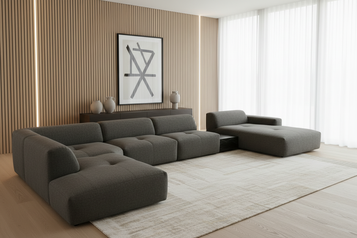 Designer Wohnlandschaft Calm Dunkelgrau - Schrägansicht