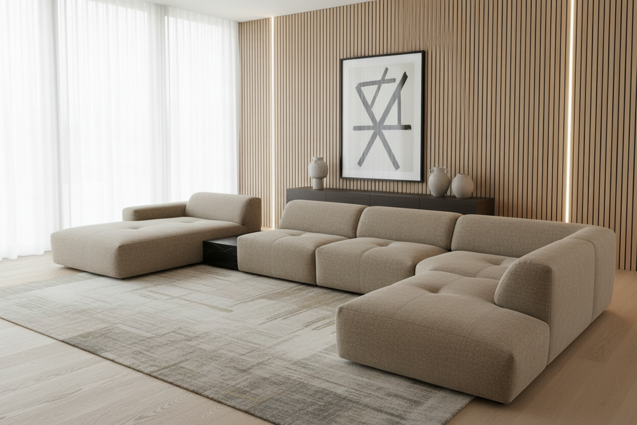 Designer Wohnlandschaft Calm modular in Bouclé