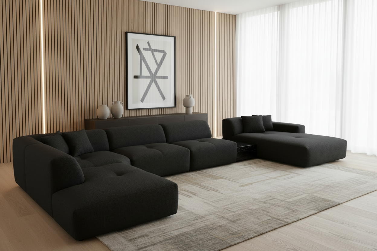 Designer Wohnlandschaft Calm Schwarz - Schrägansicht