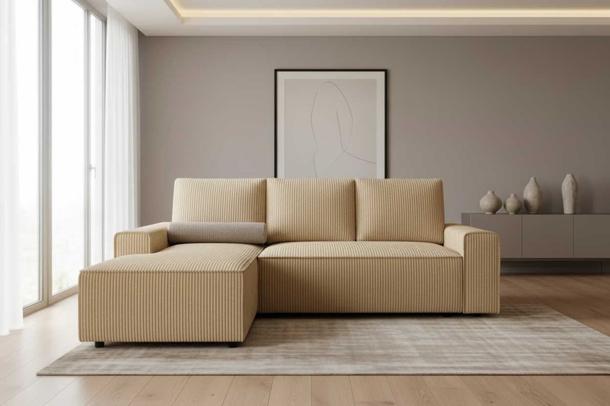 Domo Ecksofa in Beige Corduroy