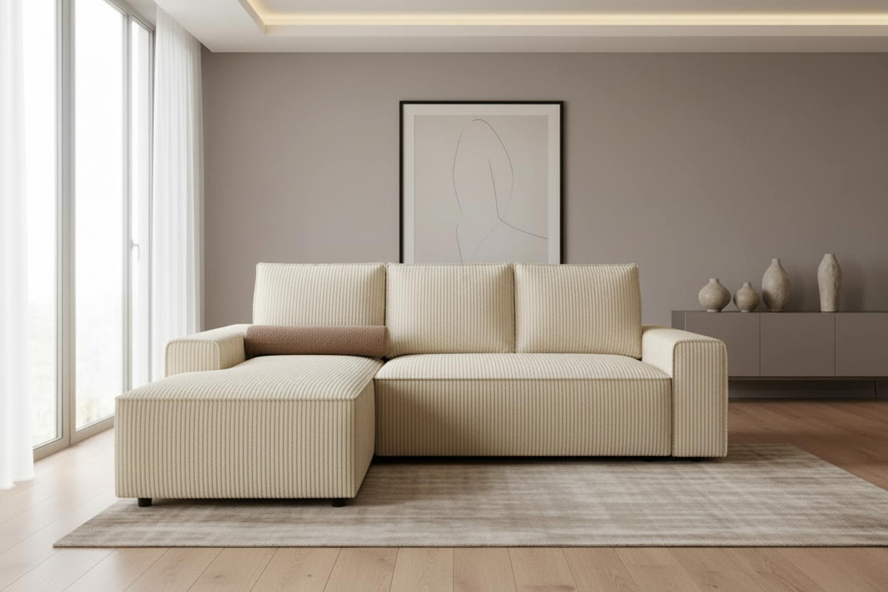 Domo Ecksofa in Cream Corduroy