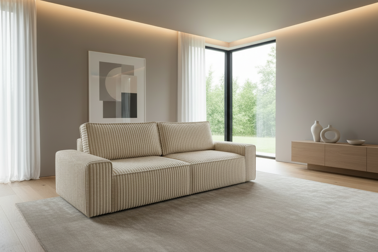 Domo Sofa 45° Ansicht in Cream Beige Corduroy