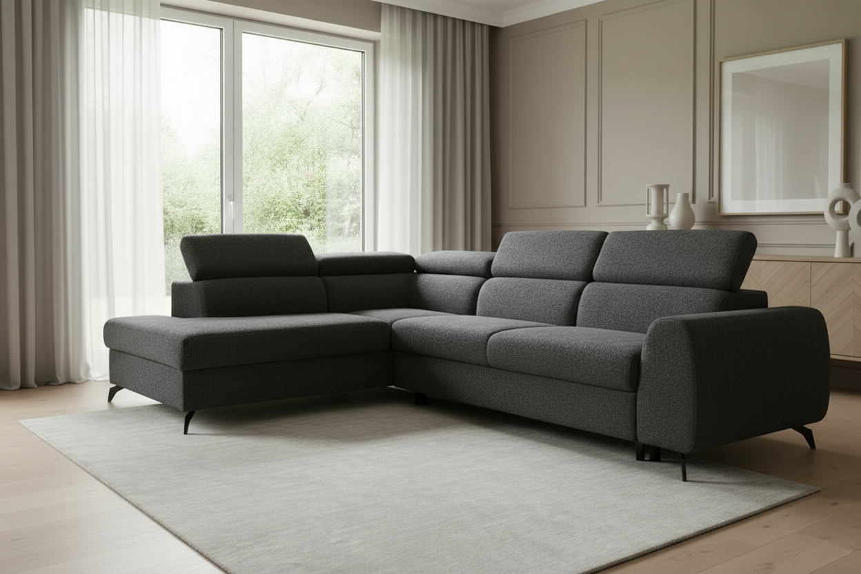 Dunkles Sofa Nahaufnahme Seitenansicht