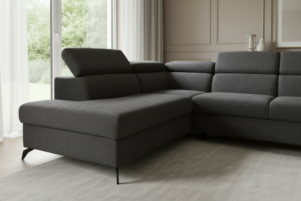 Dunkles Sofa Nahaufnahme Seitenansicht