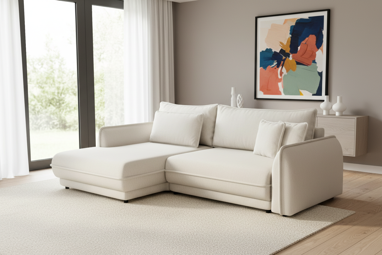 Designer Ecksofa Mojave I mit Schlaf- und Klappfunktion in Stoff