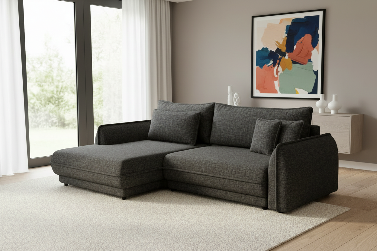 Designer Ecksofa Mojave I mit Schlaf- und Klappfunktion in Stoff