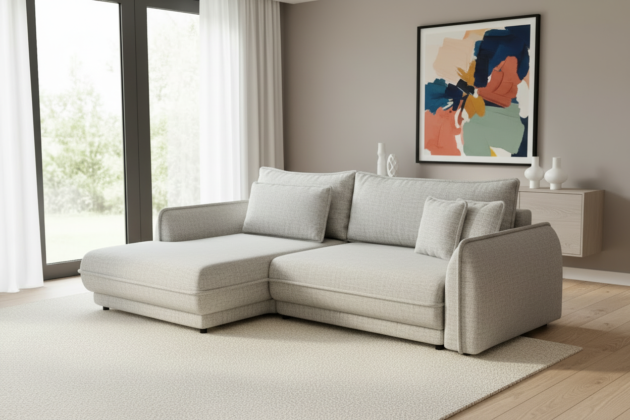 Designer Ecksofa Mojave I mit Schlaf- und Klappfunktion in Stoff