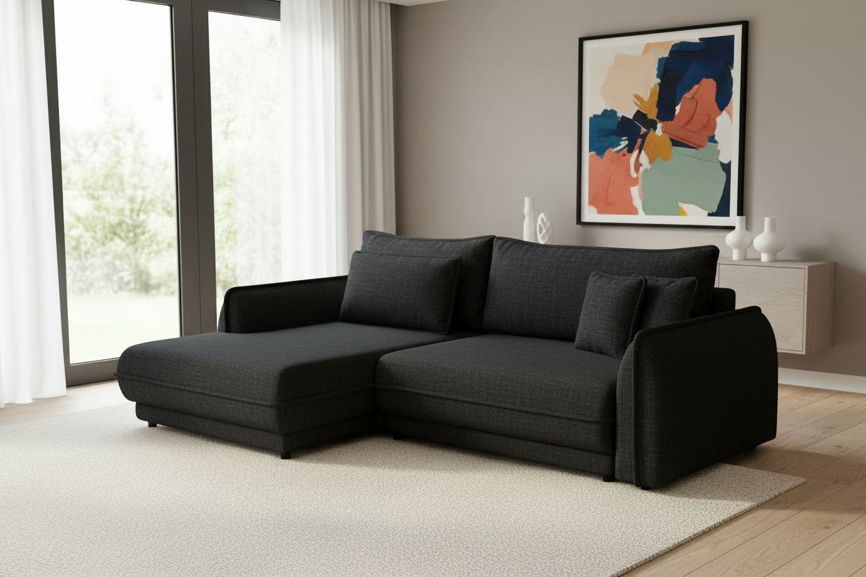 Designer Ecksofa Mojave I mit Schlaf- und Klappfunktion in Stoff