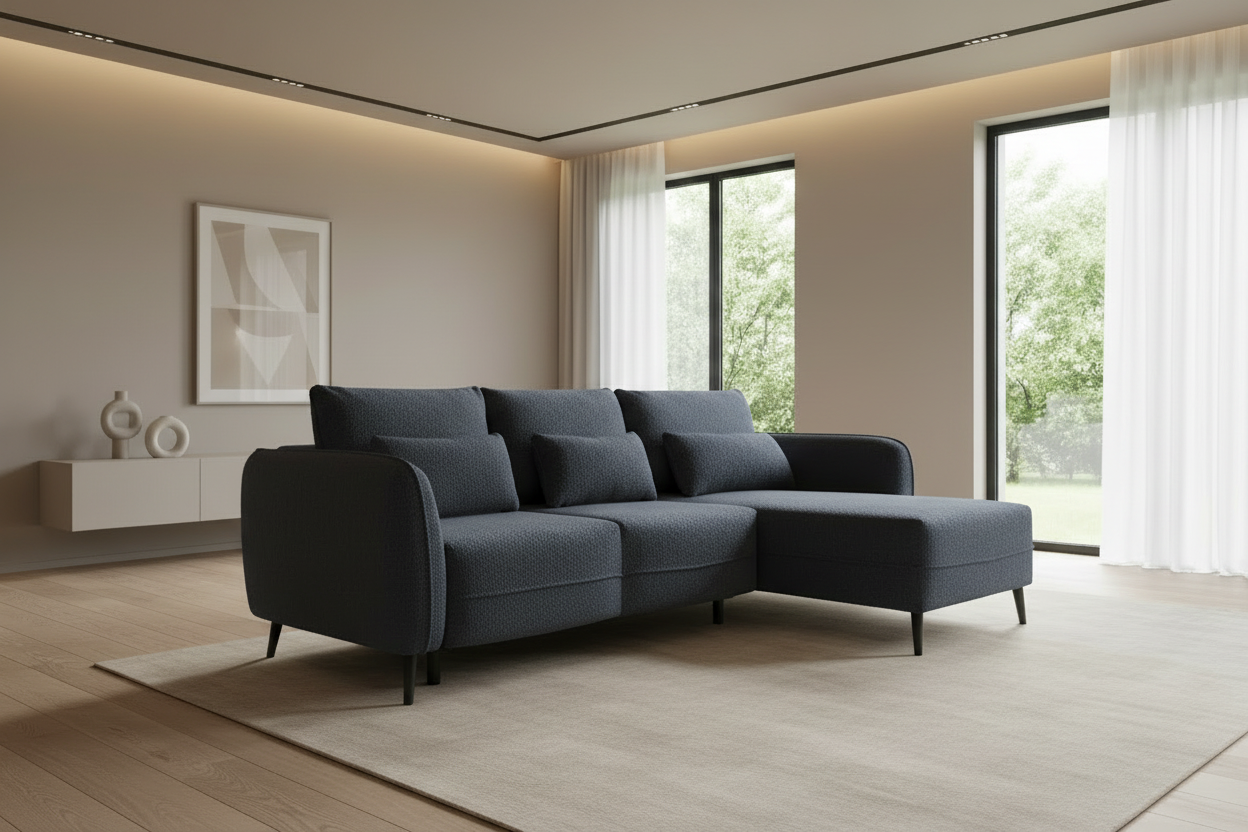 Elegy Ecksofa Dunkelblau Schräg