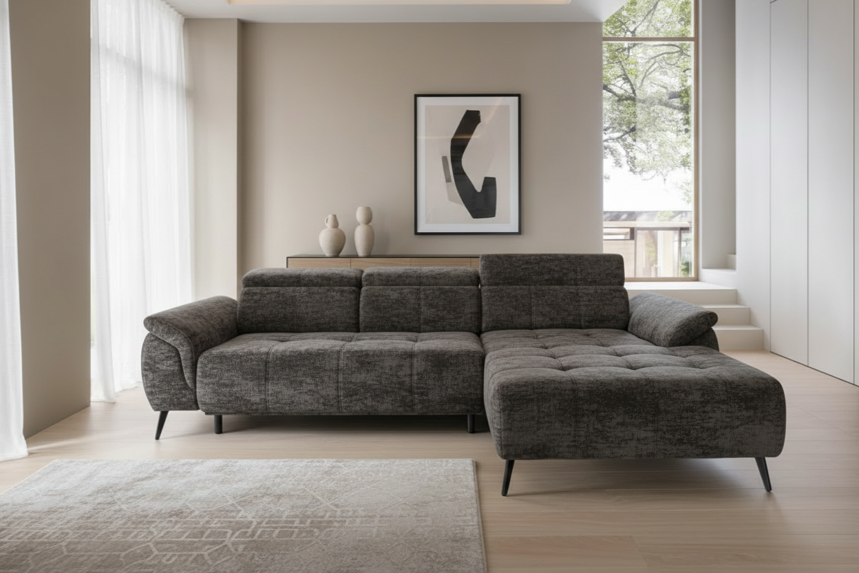 Genova I Ecksofa in Aphrodite Chenille Anthrazit