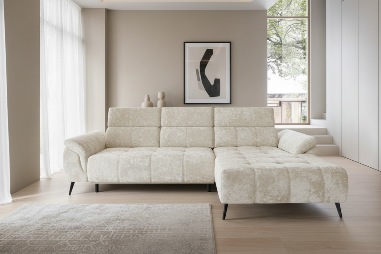 Genova I Ecksofa in Aphrodite Chenille White Ivory