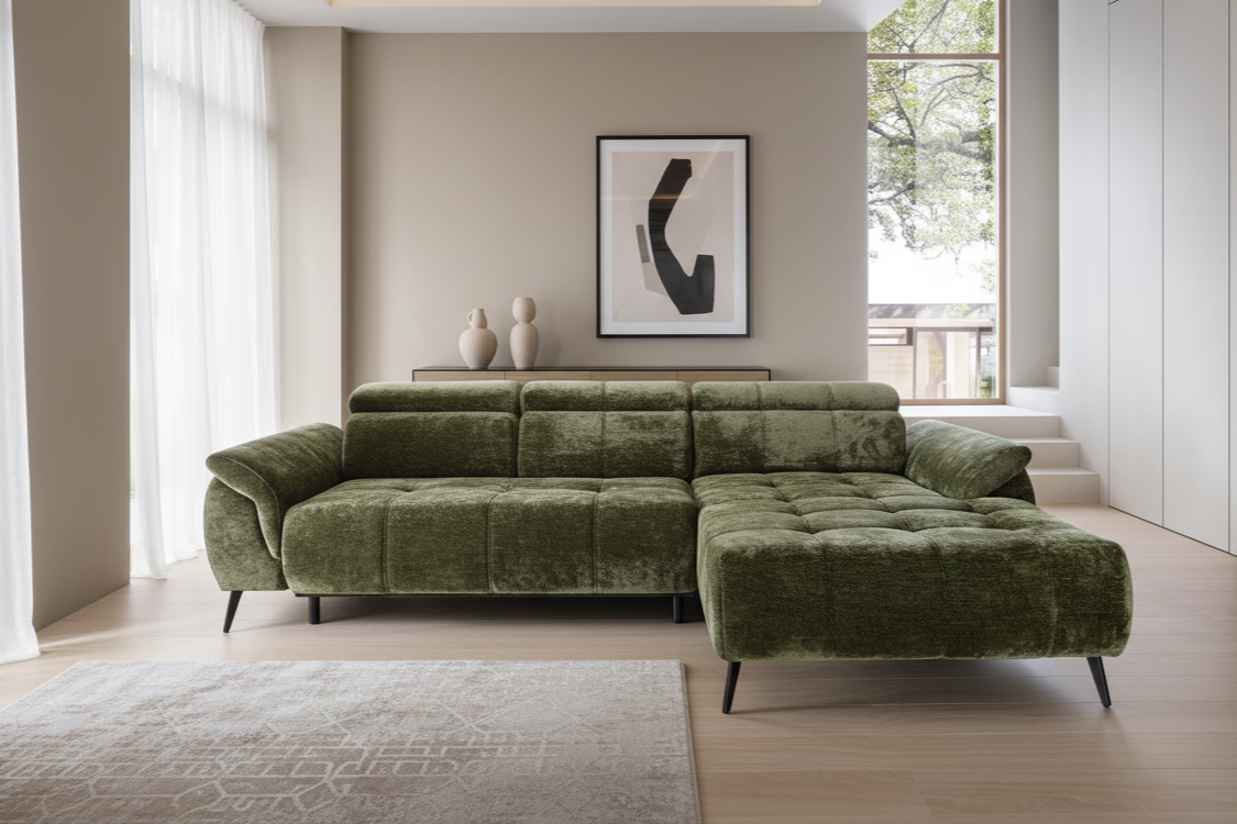 Designer Ecksofa Genova elektrisch Sitzverlängerung & Chenille