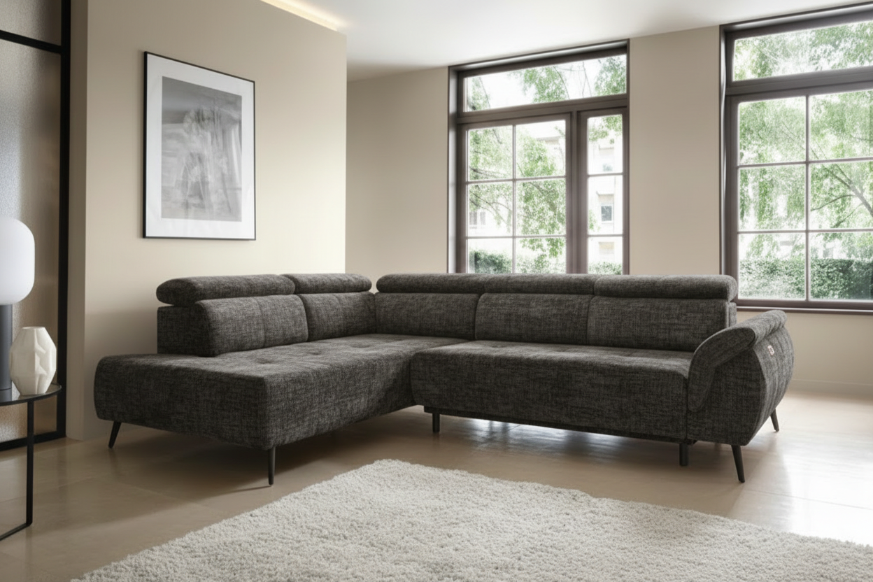 Genova II Ecksofa in Aphrodite Chenille Anthrazit