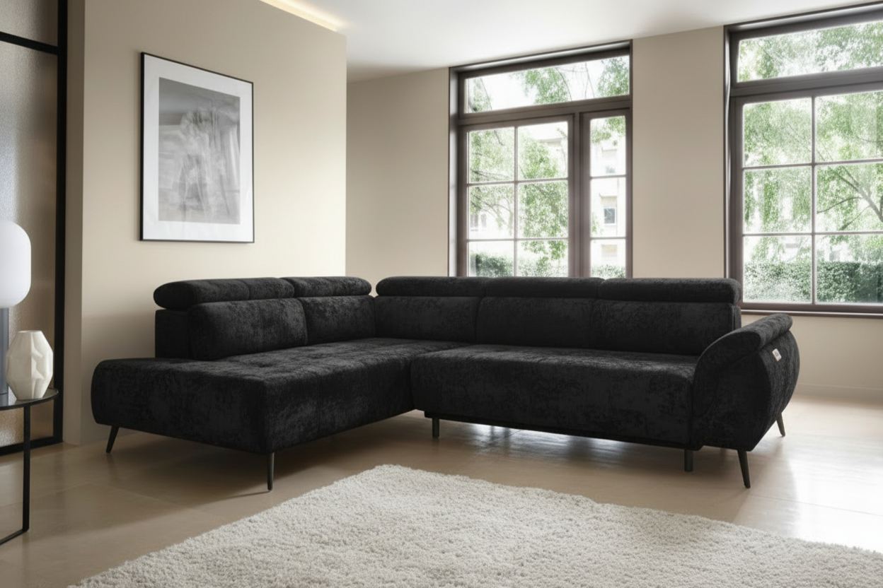 Genova II Ecksofa in Aphrodite Chenille Black