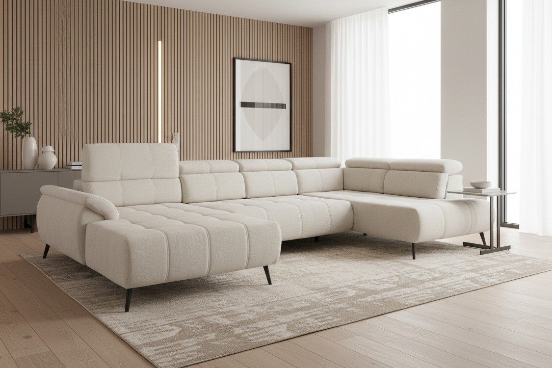 Designer Ecksofa Genova III mit elektrischer Sitzverlängerung in Chenille