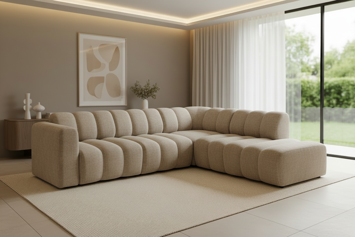 Designer Bummel L Ecksofa modular in Bouclé