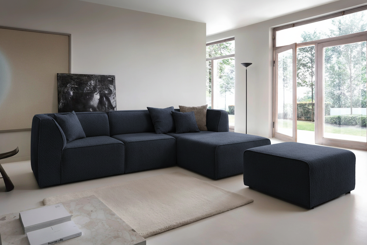 Hugg II Ecksofa in Bouclé Deep Blue