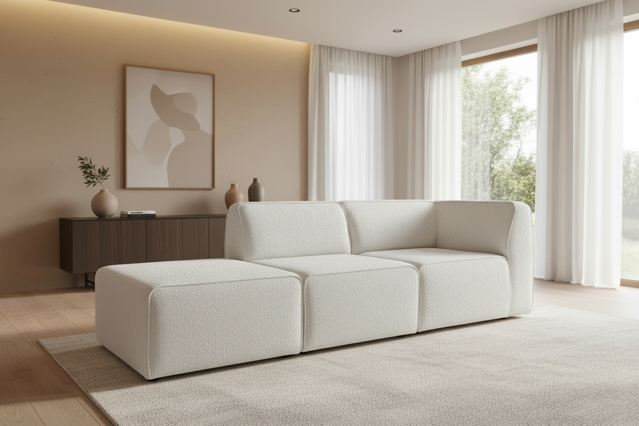 Hugg POUF-1-1A Sofa in White Bouclé