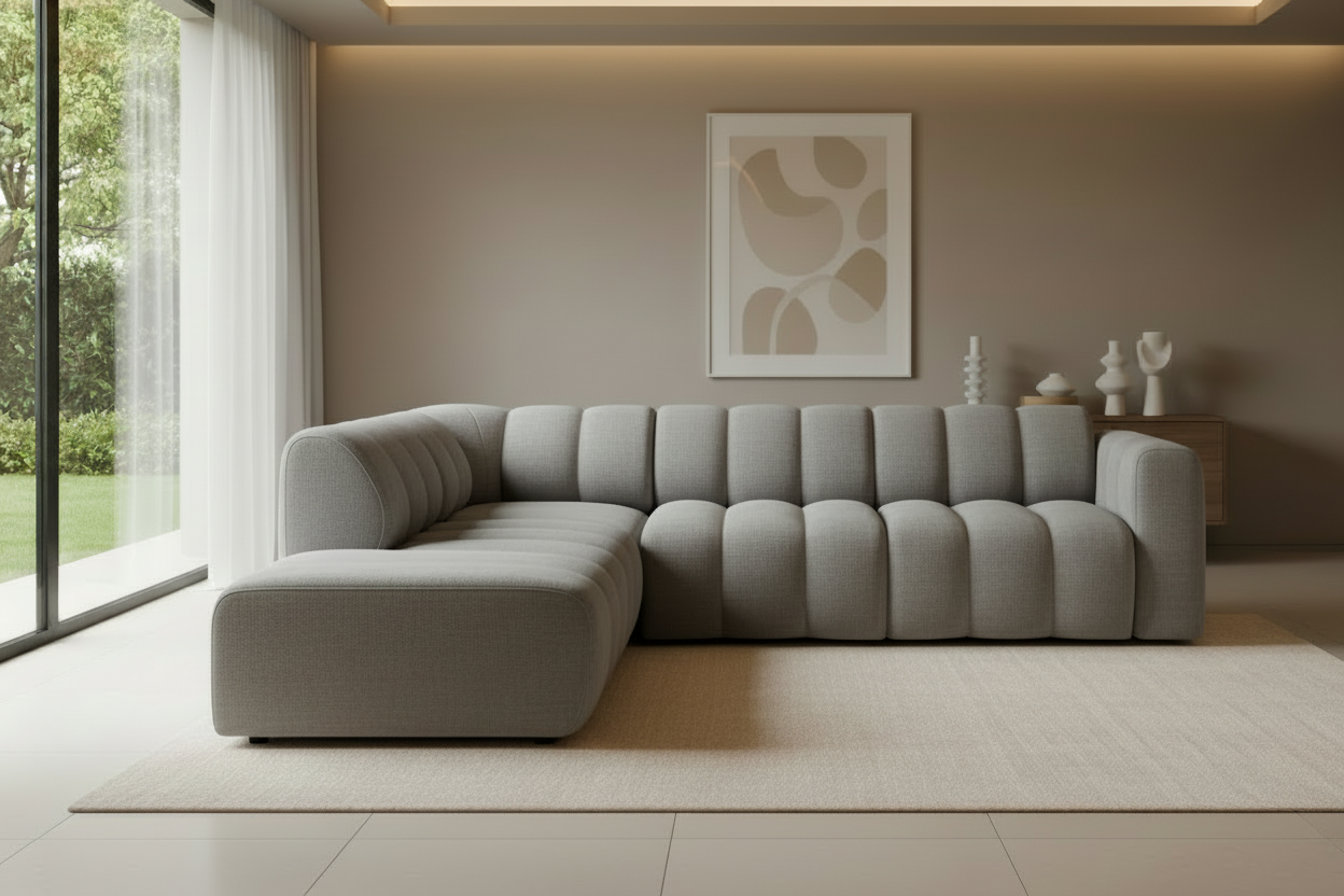 Designer Bummel L Ecksofa modular in Bouclé