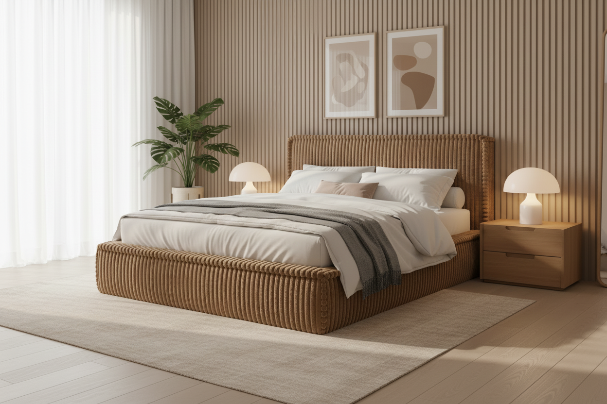 Designer Polsterbett Midas Cord mit Stauraum