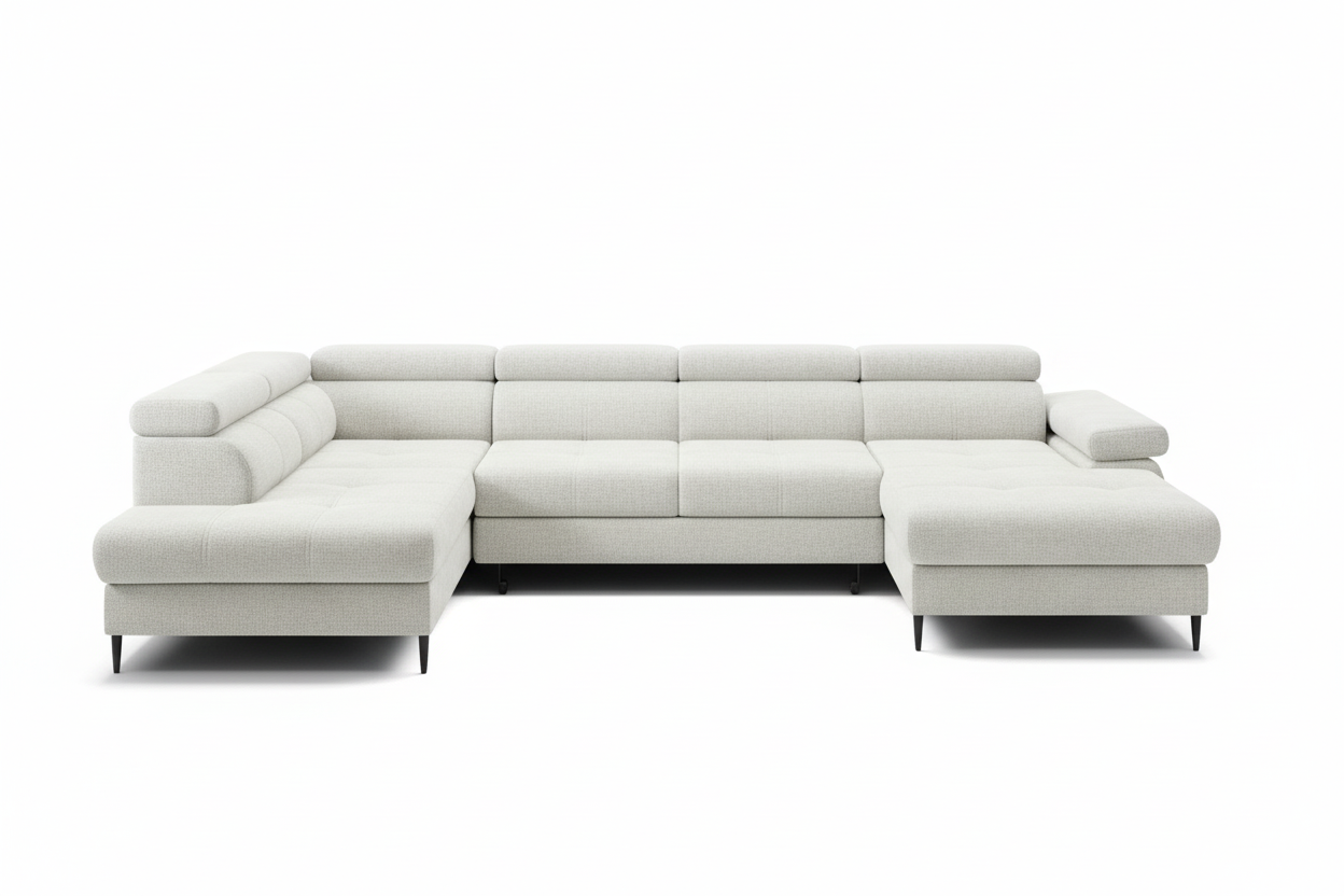 Designer Ecksofa Córdoba III mit Schlaffunktion & Bettkasten in Chenille