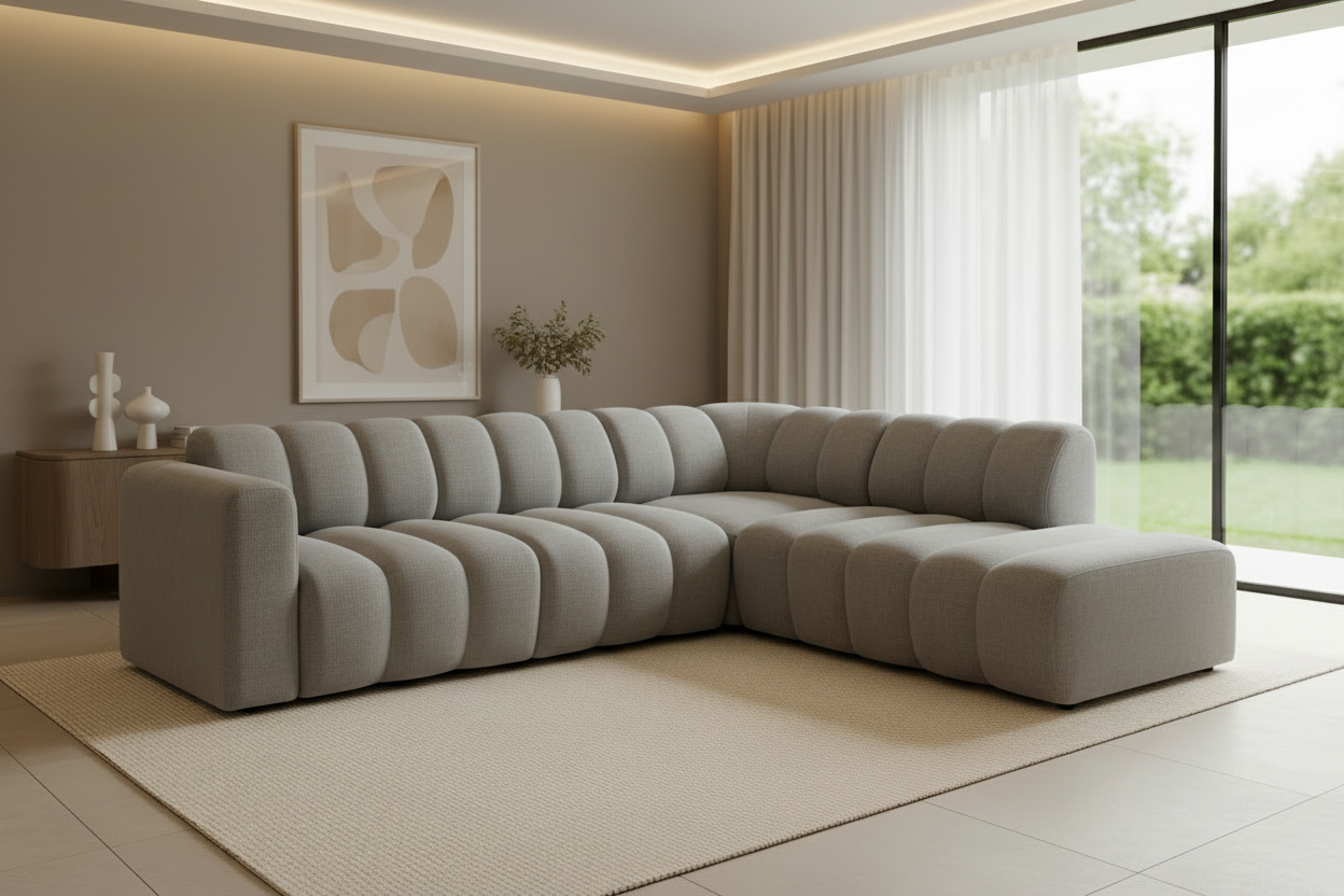 Designer Bummel L Ecksofa modular in Bouclé