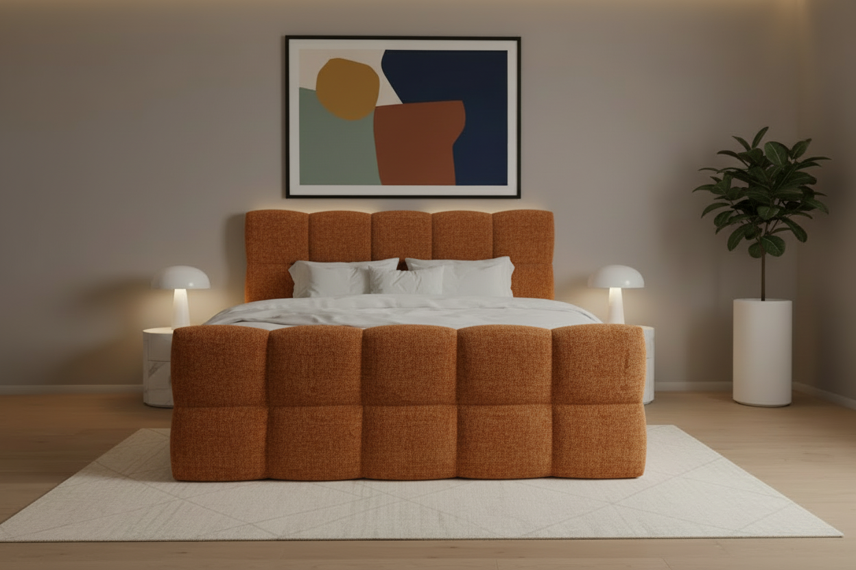 Designer Boxspringbett Valentino Bouclé mit Stauraum