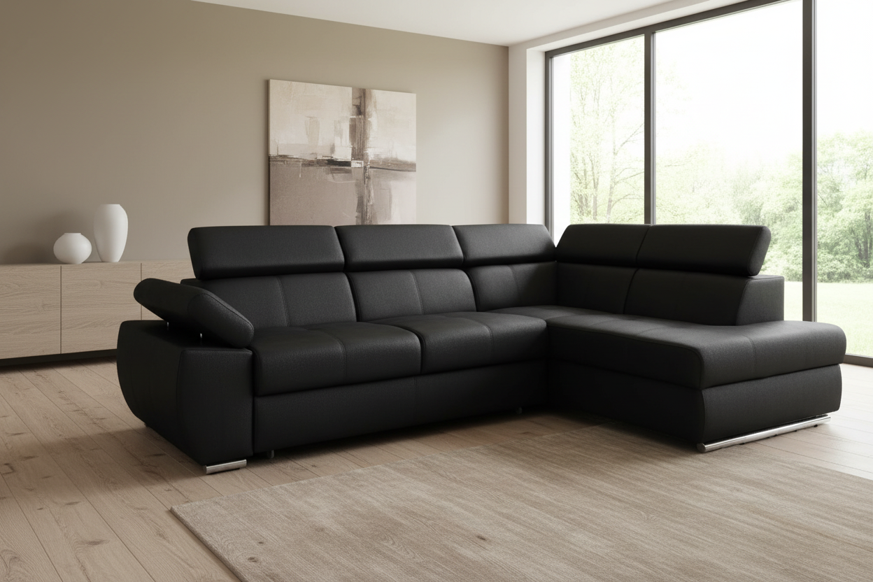 Loco Ecksofa Schwarz - 45° Schrägansicht