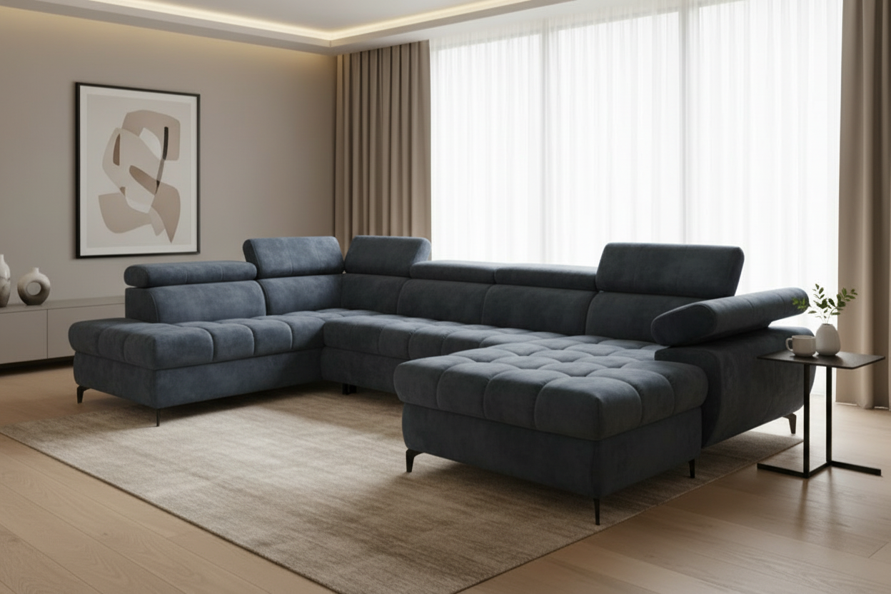 Designer Ecksofa Lugano III mit Schlaff- & Bettkasten in Samt