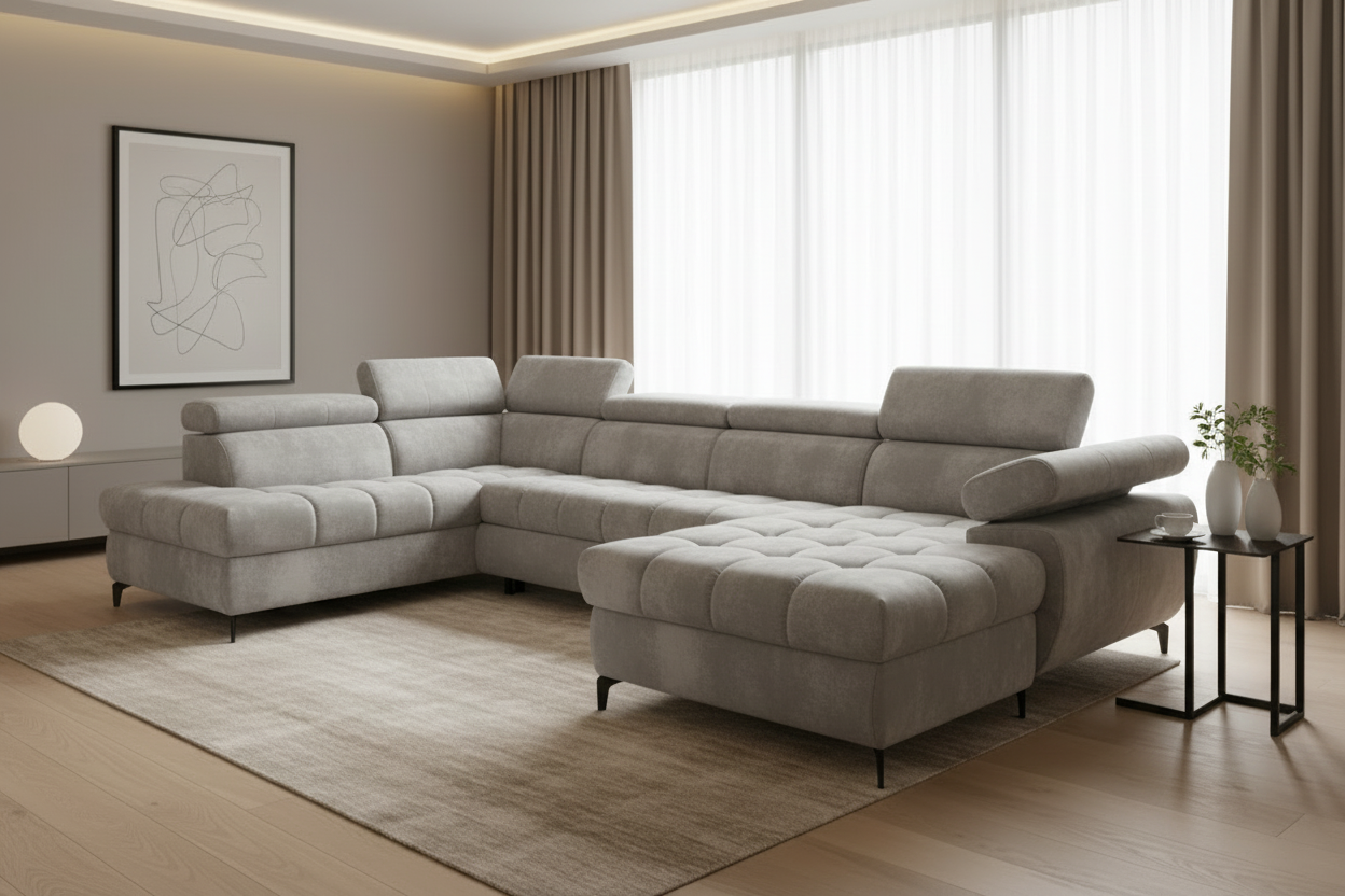 Designer Ecksofa Lugano III mit Schlaff- & Bettkasten in Samt