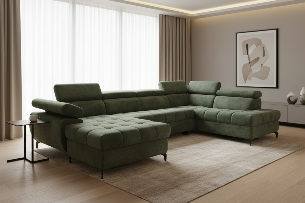 Lugano III Ecksofa Olivgrün Schräg