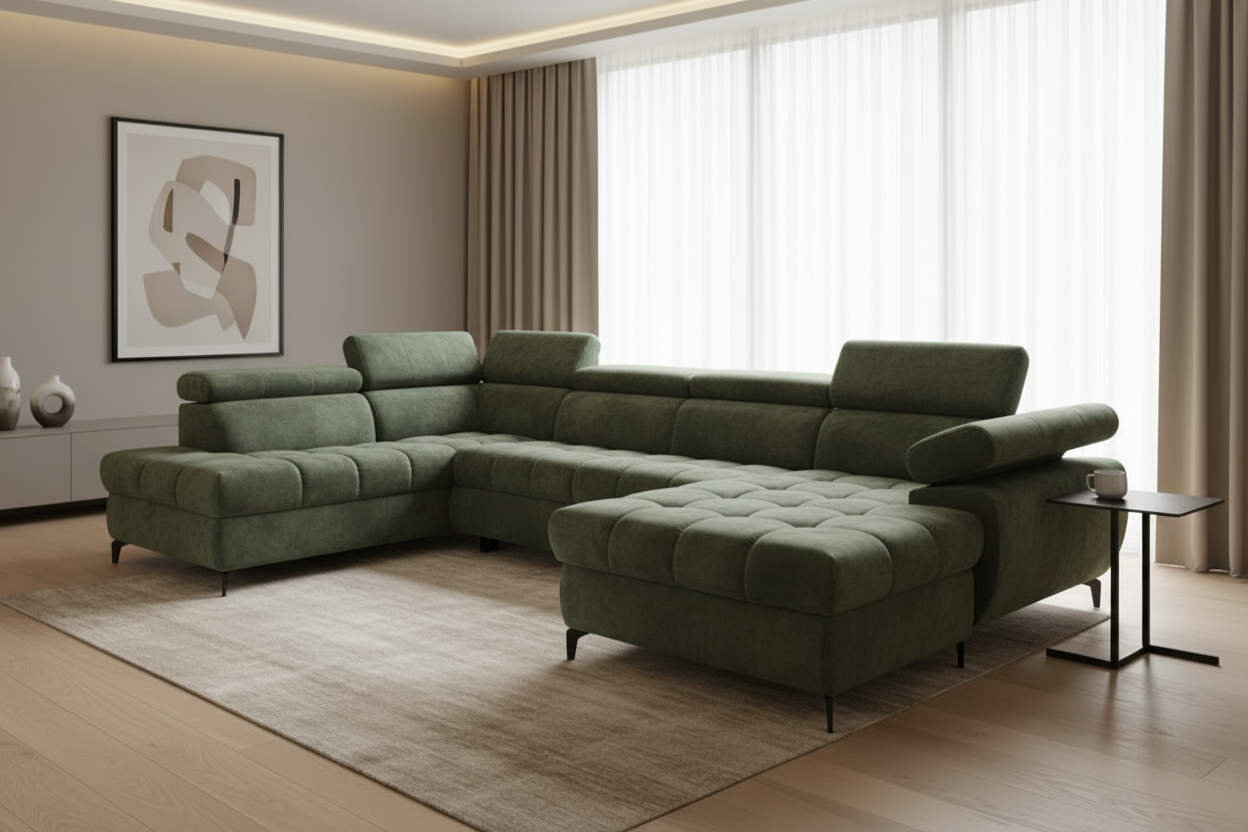 Designer Ecksofa Lugano III mit Schlaff- & Bettkasten in Samt