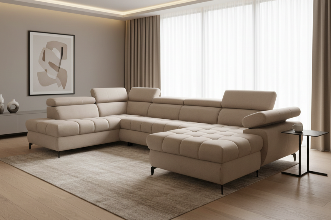 Designer Ecksofa Lugano III mit Schlaff- & Bettkasten in Samt