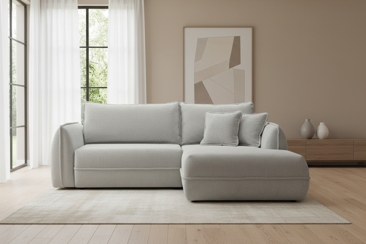 Designer Ecksofa Moho mit Schlaf- und Klappfunktion in Stoff