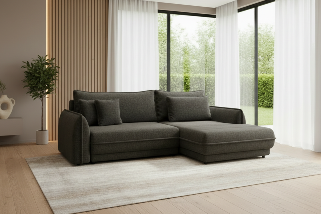 Designer Ecksofa Mojave I mit Schlaf- und Klappfunktion in Stoff